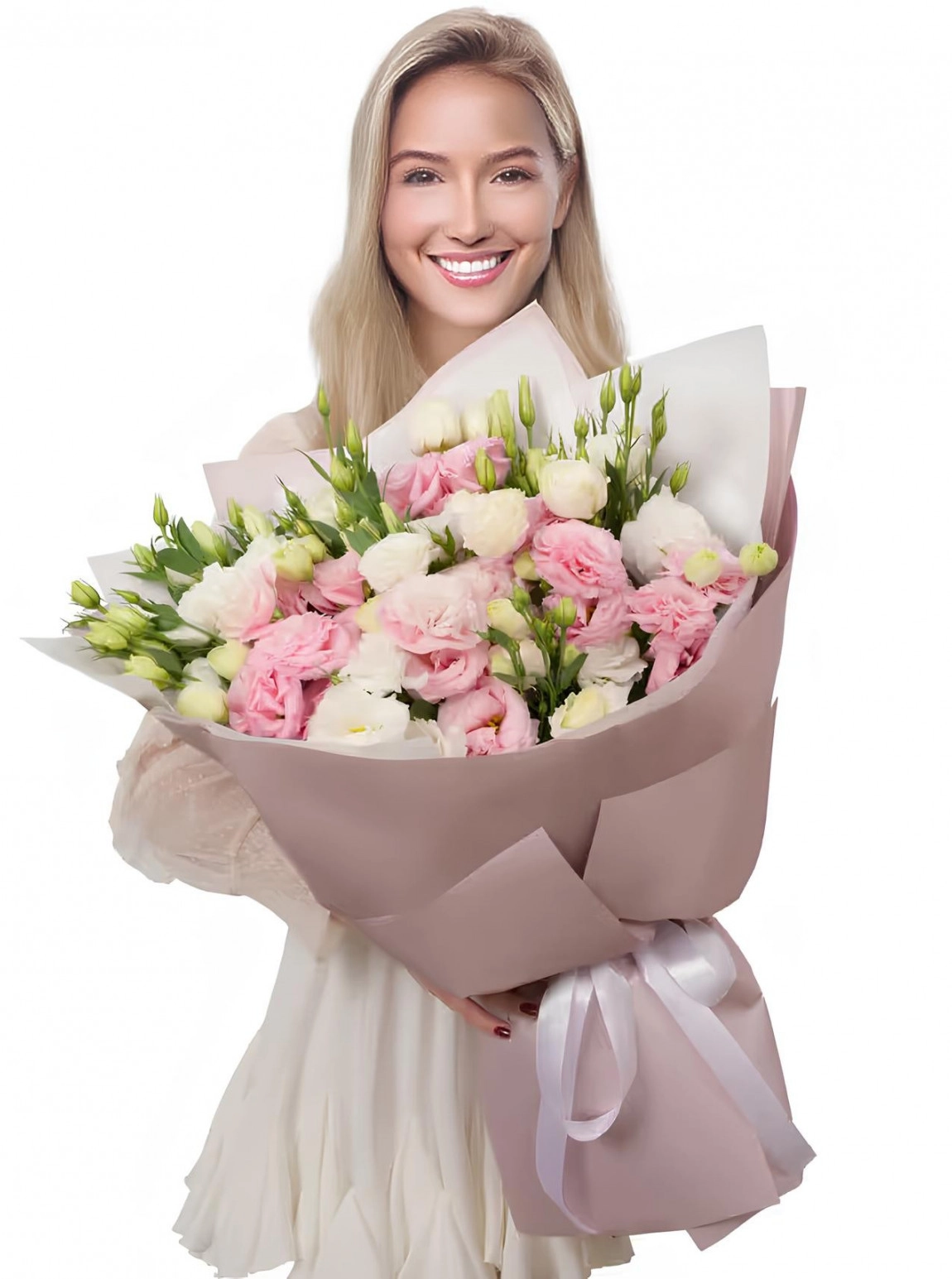 15 Beyaz Gül ve Pembe Buket