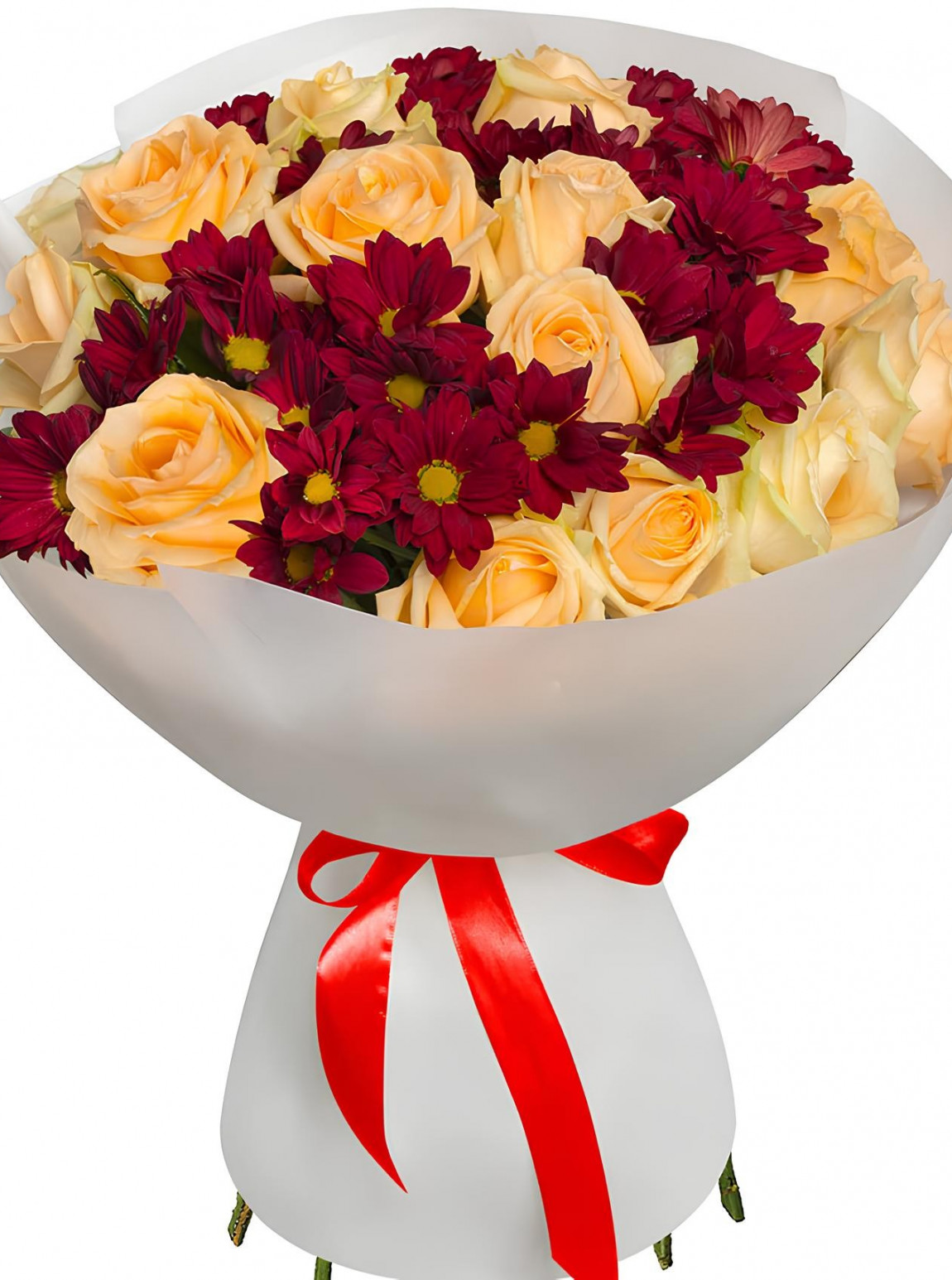 15 Krem Gül Buketi ve Kasımpatı Buketi